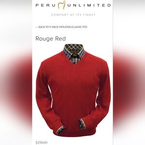 Peru Unlimited 100% Alpaca Wool Men's V-Neck Sweater in Rouge Red